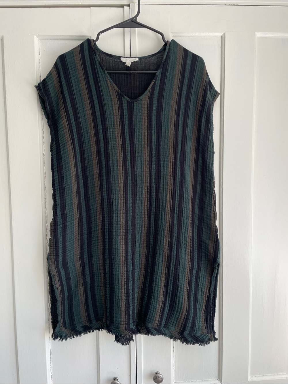 Eileen Fisher Top Organic Cotton Swim Cover Up Striped V Neck Textured Tunic S/M